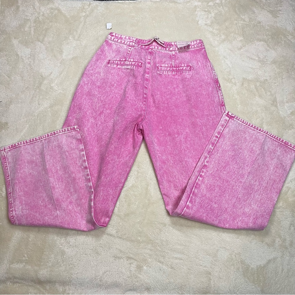 Avec Les Filles High Rise Pleated Trouser Wide Leg 90s Pink NWT Sz 29 Barbiecore - Picture 12 of 13